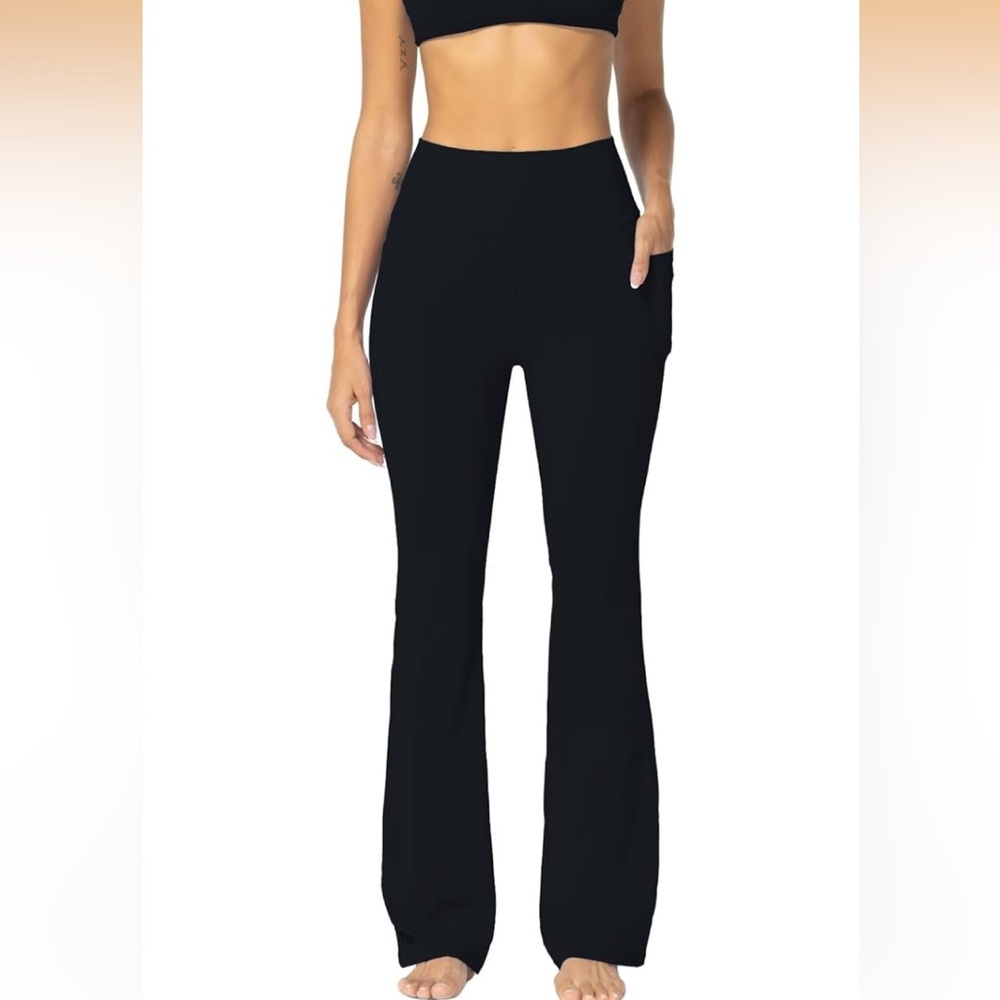 Sunzel Women’s Mini Flare Leggings 30” with Pockets Black XL